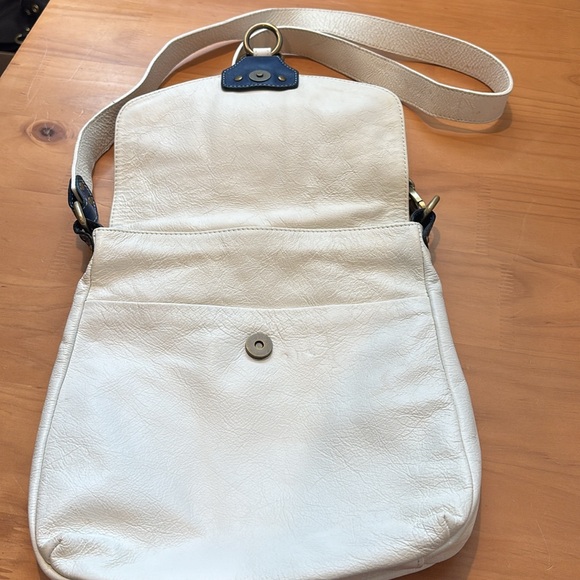 Avorio genuine leather crossbody bag in white with blue trim. - Picture 4 of 10